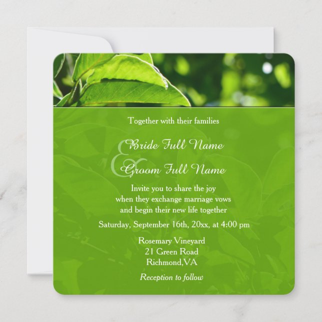 Convites Primavera, casamento de folhas verdes de verão (Frente)