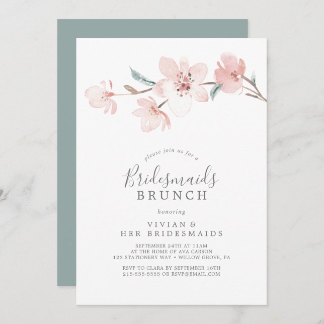 Convites Primavera Cherry Blossom Bridesmaids Brunch (Frente/Verso)