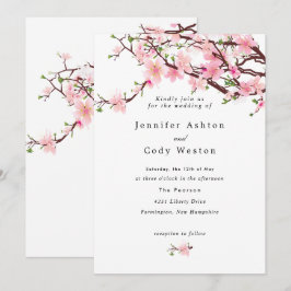 Convites Primavera Cherry Blossoms Casamento Branco Rosa Pá