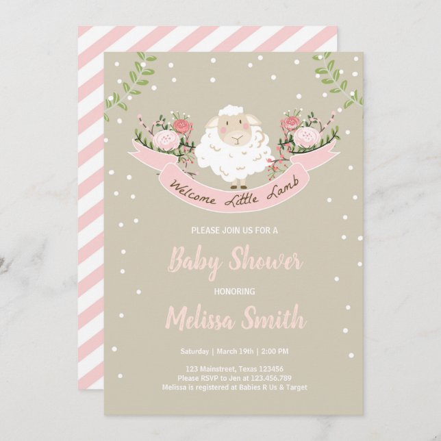 Convites Primavera cor-de-rosa com Chá de fraldas de convit (Frente/Verso)