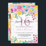 Convites Primavera cor-de-rosa dourado floral doce 16<br><div class="desc">Um convite de aniversário brilhante,  ousado e giro romântico doce 16,  elegante e moderno pintado primavera e convite de verão com cores azuis,  cor-de-rosa,  verde e amarelas e uma fonte moderna de script elegante,  isso é perfeito para uma festa elegante.,  adicione sua foto no fundo</div>