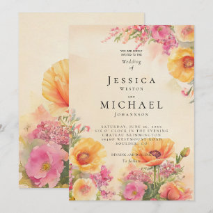 Convites Primavera Cottagecore, Casamento Rosa E Pêssego