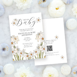 Convites Primavera Daffodil QR Code Hello Chá de fraldas