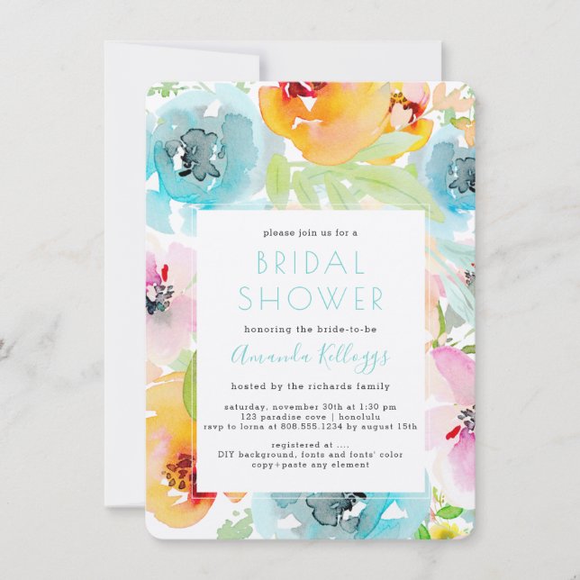 Convites Primavera de Aquarela do Chá de panela PixDezines (Frente)