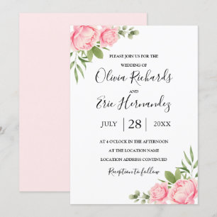 Convites primavera de aquarela floral / casamento de rosa d