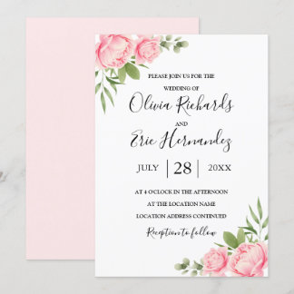 Convites Primavera de aquarela floral/casamento de rosa de