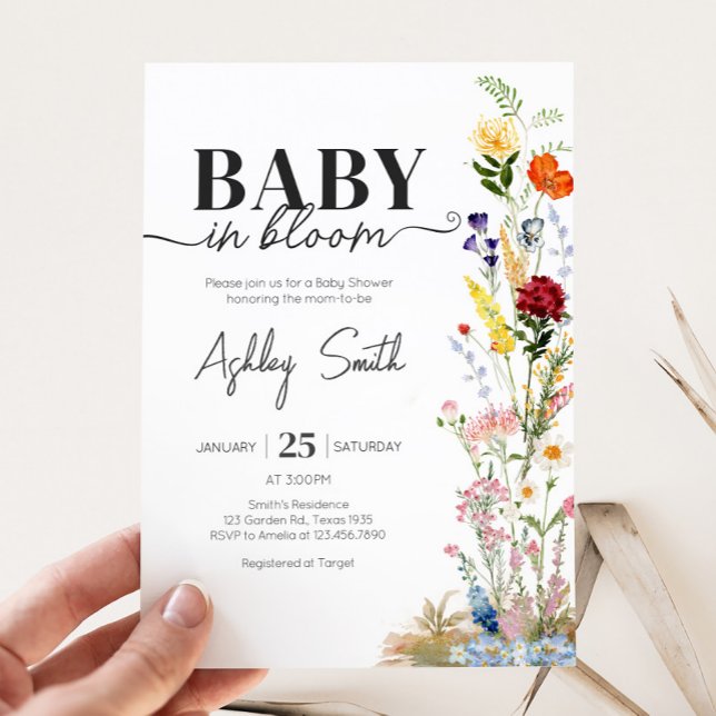 Convites Primavera de flor selvagem bebê em Chá de fraldas  (Wildflower Spring Baby in Bloom Baby Shower Invitation)
