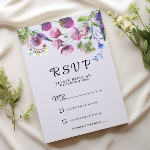 Convites primavera de flor selvagem roxa lavanda RSVP