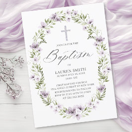 Convites Primavera Floral Baptism Cross Christening