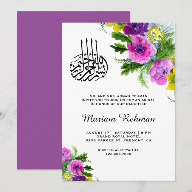 Convites Primavera Floral Blossom Baby Girl Aqiqah (Frente/Verso)