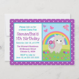 Convites Primavera Floral Bonita Llama e Arco-íris Aniversá