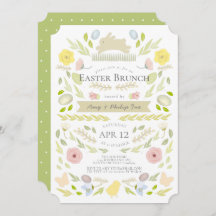 Primavera Floral Bunny Foliage Green Páscoa Brunch