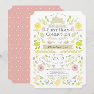 Convites Primavera Floral Bunny Pink Girl First Santa Comun