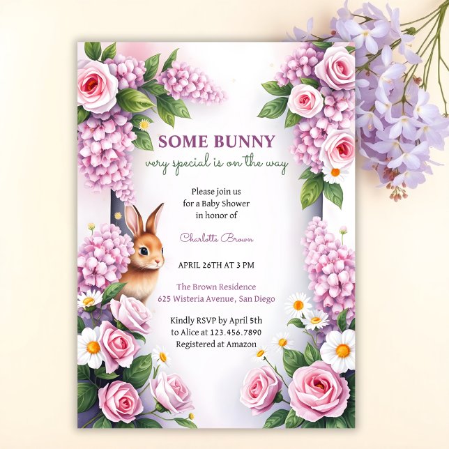 Convites Primavera Floral Bunny Tea Party Chá de fraldas (Personalized Easter Bunny Baby Shower Invitation Spring Floral Baby Shower Invite)