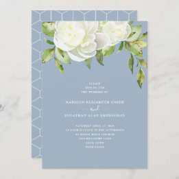 Convites Primavera Floral Casamento de Peony Dusty Blue