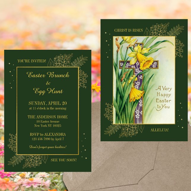 Convites Primavera Floral Christian Páscoa Brung (Spring Floral Cross Religious Christian Catholic Resurrection Easter Brunch Egg Hunt Invitation)
