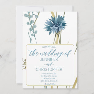 Convites Primavera Floral Luz Azul Dourada Casamento Branco