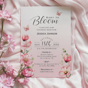 Convites Primavera Floral Pink Baby in Bloom Girl Chá de fr