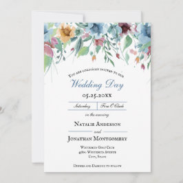 Convites primavera floral romântico elegante casamento azul