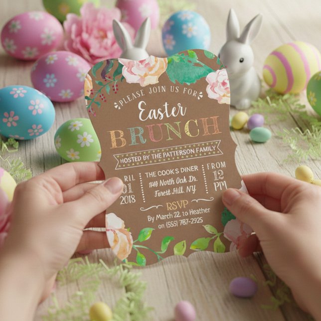 Convites Primavera Floral Rustic Kraft Páscoa Brunch (Criador carregado)