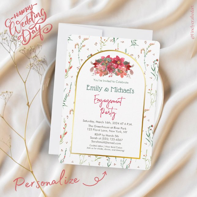 Convites Primavera Floral Verde Chic Festa de noivado Bloom (Criador carregado)