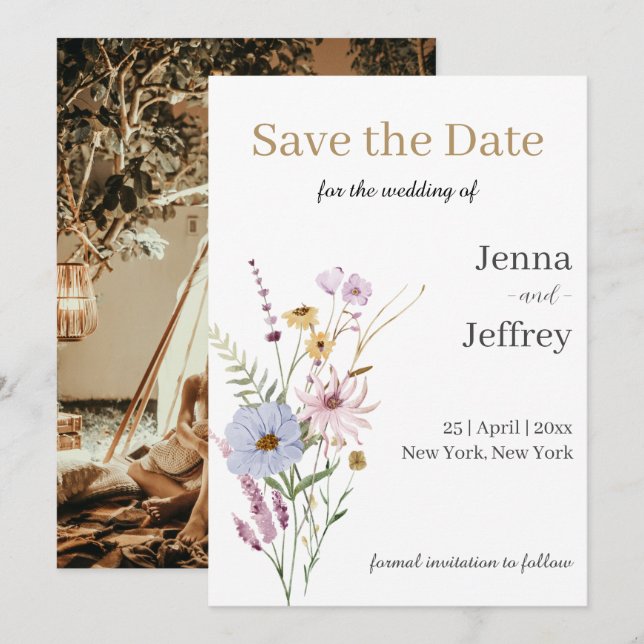 Convites Primavera Flower Boho Weding Date (Casamento De Bo (Frente/Verso)