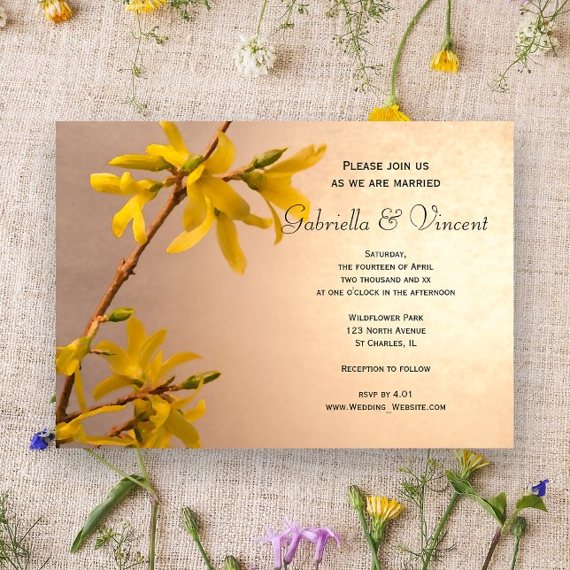 Convites Primavera Forsythia Wedding Amarelo (Criador carregado)