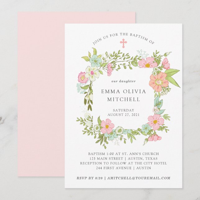 Convites Primavera Garden | Batismo Floral (Frente/Verso)