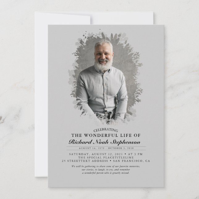 Convites Primavera Greenery Foliage Silhouette Foto Funeral (Frente)