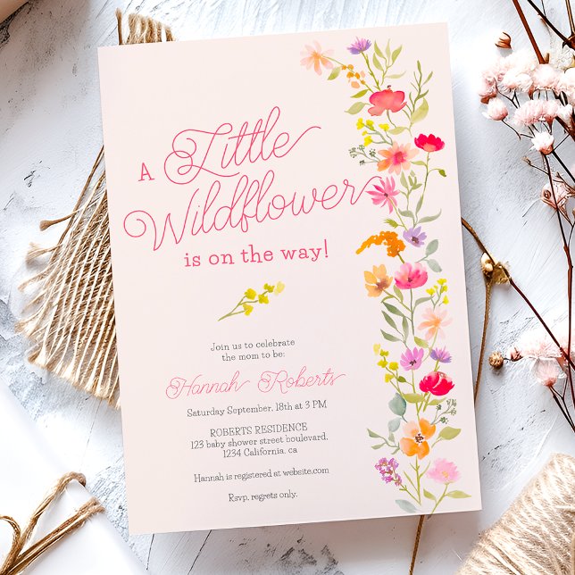 Convites Primavera Little Wildflower chá de fraldas (Spring Little wildflower floral baby shower Invitation)