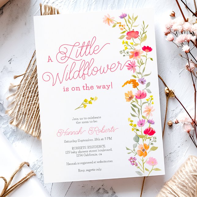 Convites Primavera Little Wildflower chá de fraldas (Spring Little wildflower floral baby shower Invitation)