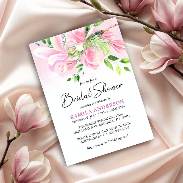Convites Primavera Magnolia Chá de panela de Aquarela (Spring Magnolia Watercolor Bridal Shower Invitation)