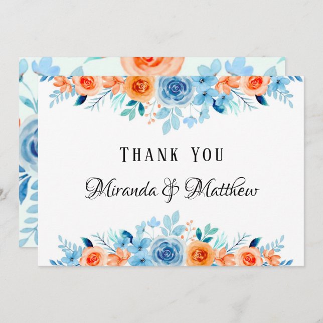 Convites Primavera Paint Blue Orange Florals Casamento Obri (Frente/Verso)