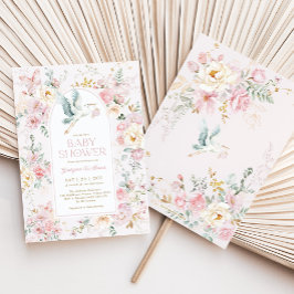 Convites Primavera Pastel Pink Storey Chá de fraldas de flo