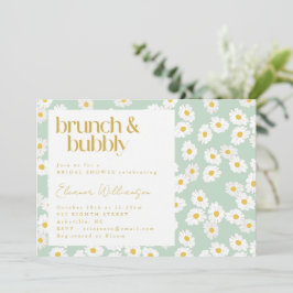 Convites Primavera Pastel Sage Green Daisies Brunch