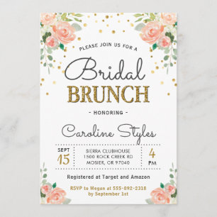 Convites Primavera Peony Dourado Glitter Bridal Brunch