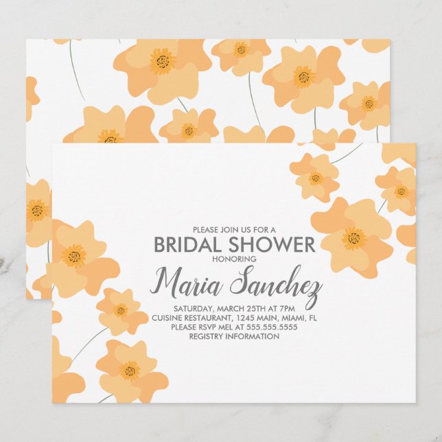 Convites Primavera Popula Chá de panela Floral Amarelo (Frente/Verso)