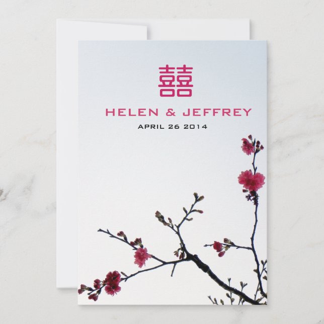 Convites Primavera Sakura Casamento de Dupla Felicidade (Frente)