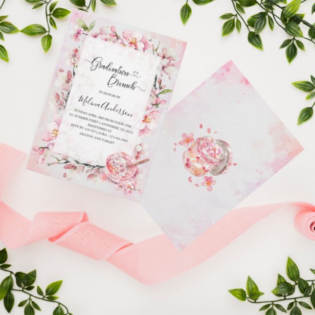 Convites Primavera Sakura Flowers e Dessert watercolor gra (Criador carregado)