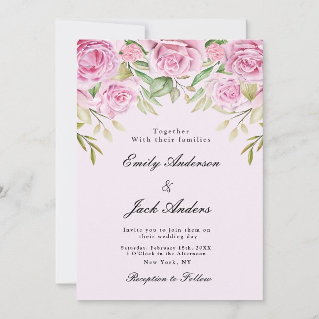 Convites primavera Soft Pink, casamento elegante (Frente)
