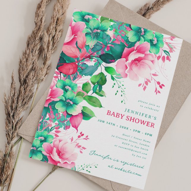 Convites Primavera Summer Garden Floral Chá de fraldas Part (Spring Summer Garden Floral Baby Shower Party Invitation)