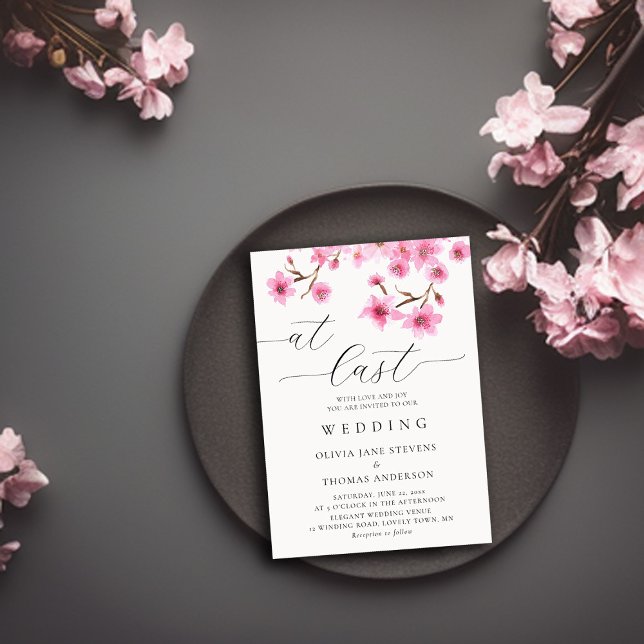 Convites Primavera Tcherry Rustic Rosa Blossoms No Último C (cherry blossom wedding invitation watercolor modern casual elegant classy stylish chic card design)
