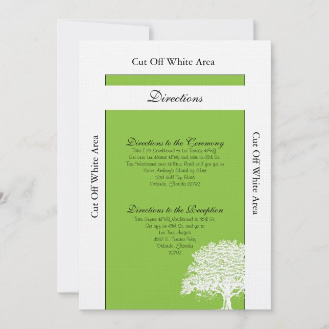 Convites Primavera Tree Green/White Wedding Direction Card (Frente)