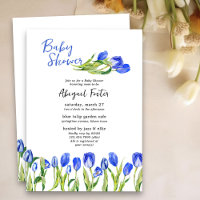 Primavera Tulip Flowers Chá de fraldas Floral Azul