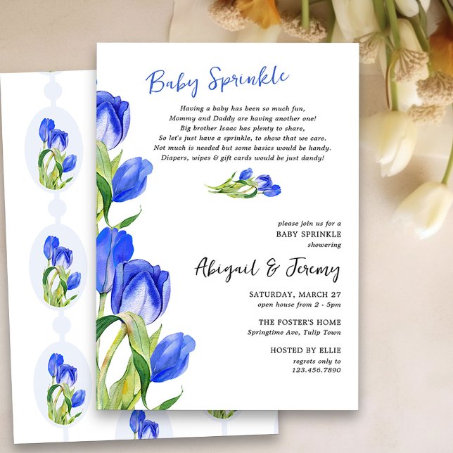 Convites Primavera Tulip Flowers segundo Child Sprinkle (Tulip Baby Sprinkle Invitation - perfect for spring or easter baby shower)