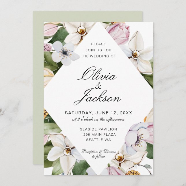 Convites Primavera Verde | Casamento Floral de Tulip Daffod (Frente/Verso)