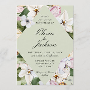 Convites Primavera verde  Casamento Floral Rosa Tulip Daffo