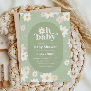 Convites Primavera Verde Sage Daisies Chá de fraldas Floral
