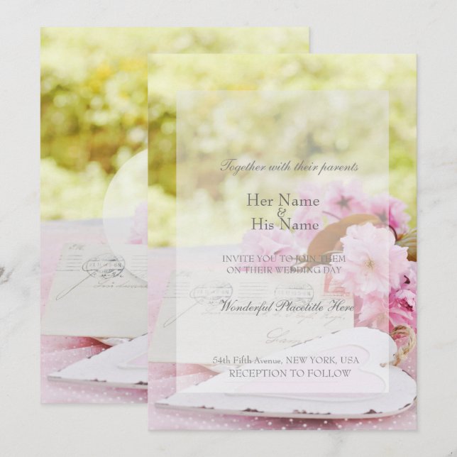 Convites Primavera vintage flor loveletter casamento editáv (Frente/Verso)