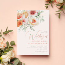 Primavera Watercolor Peach Coral Floral Wedding